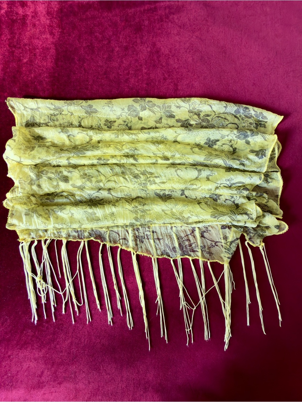 Lightweight Yellow Floral Fringe Scarf - Women's Accessory